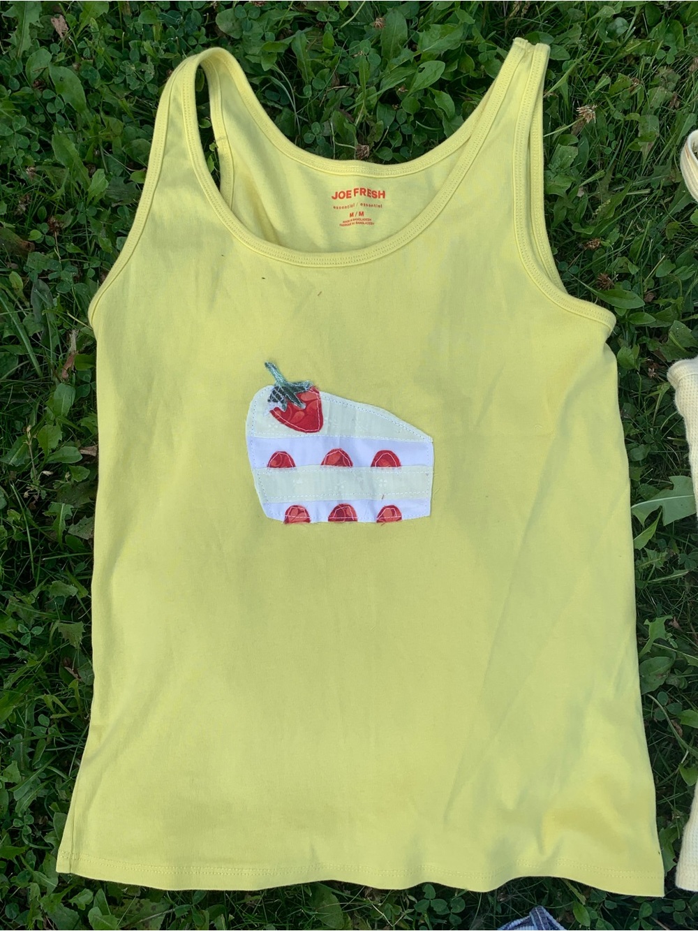 Upcycled Joe Fresh Yellow Strawberry Cake Patchwork Tank | Cottagecore M